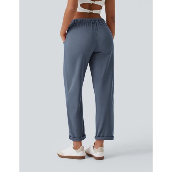 Halara Mid Rise Zipper Pocket Waffle Casual Pants Sz Large Womens Blue - Picture 2 of 11